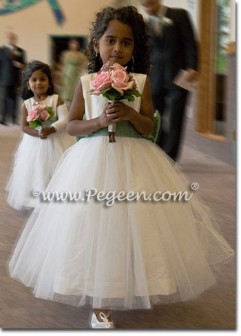 Sage green and ivory tulle flower girl dresses