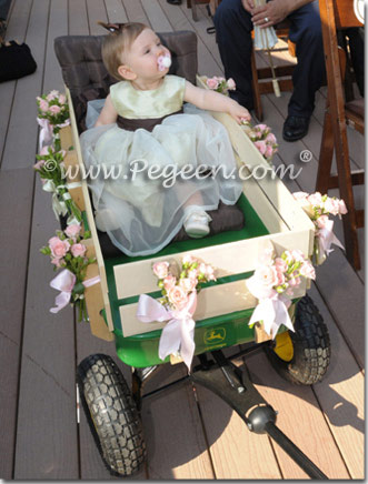 Chocolate brown and greeen infant flower girl dresses