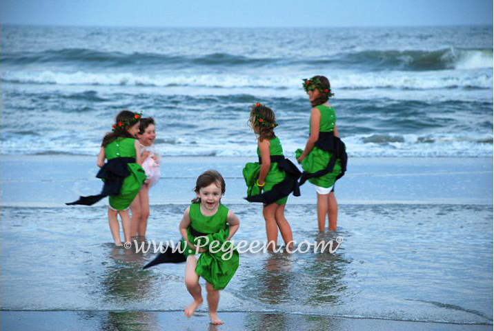 Flower girl dresses in Keylime and Navy