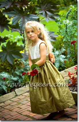 Green Sage and Ivory Silk flower girl dresses