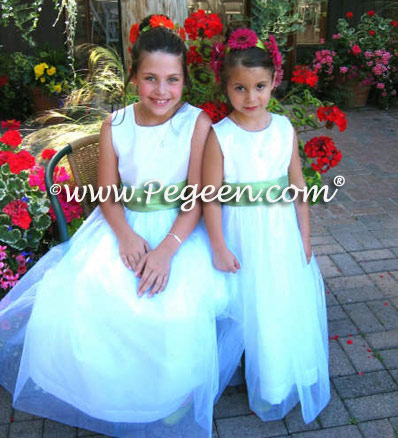 Tiffany and Lime Tulle Custom Flower Girl Dresses Style 356 | Pegeen