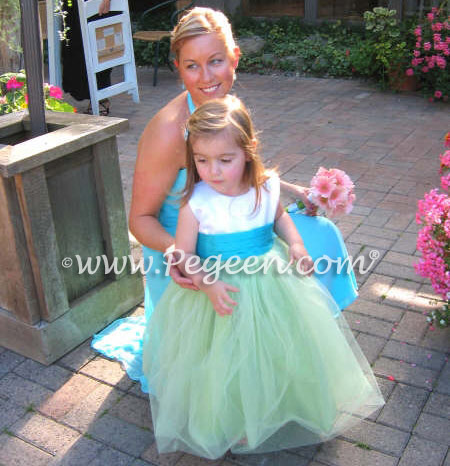 Tiffany and Lime Tulle Custom Flower Girl Dresses Style 356 | Pegeen