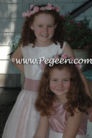 Silk organza flower girl dress in Woodrose Pink and Blush Pegeen Classic Style 313