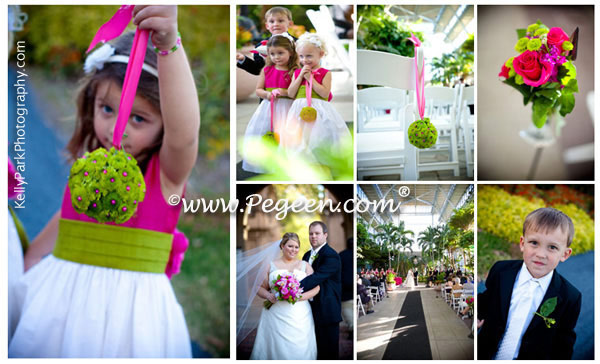 Pink and Green flower girl dresses Style 383