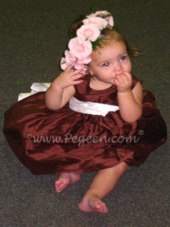 Flower Girl Dresses in Chocolate Brown and White Silk