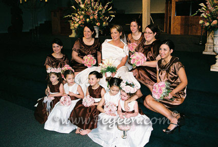 Flower Girl Dresses in Chocolate Brown and White Silk