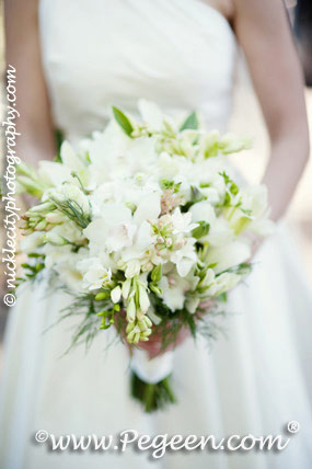 The bride chose Medium Gray and Antique White silk for her flower girl dress in style 398