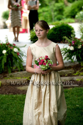Flower Girl Dresses in Wheat and Watermelon pink
