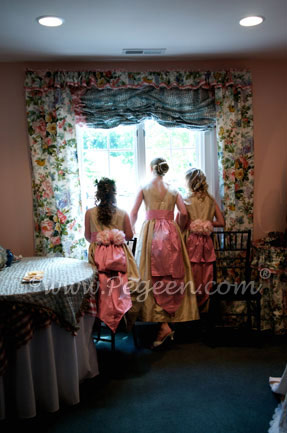 Flower Girl Dresses in Wheat and Watermelon pink