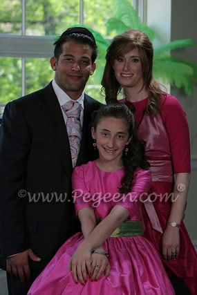 Cerise Pink and Lime Green Jr. Bridesmaids Dress, Bat Mitzvah Dress or  flower girl dress