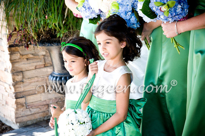 Clover green silk flower girl dress
