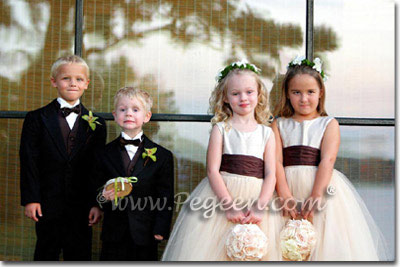 Ivory and Chocolate tulle flower girl dress Style 402 by Pegeen.com