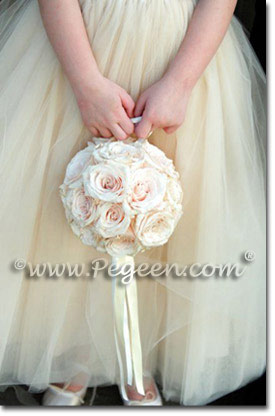 Ivory and Chocolate tulle flower girl dress Style 402 by Pegeen.com
