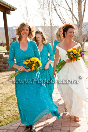  Antique White & Turquoise Organza and Silk flower girl dresses