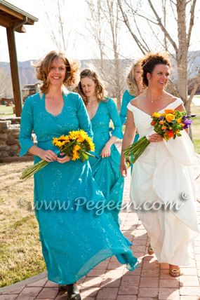  Antique White & Turquoise Organza and Silk flower girl dresses