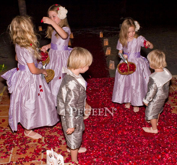 Silver gray ring bearer sailor suits with Lavender flower girl dress