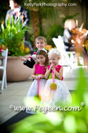 Flower Girl Dresses in Grass Green and Raspberry (Hot Pink)