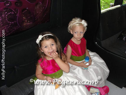 Flower Girl Dresses in Grass Green and Raspberry (Hot Pink)
