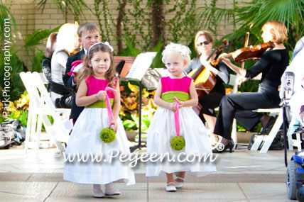 Flower Girl Dresses in Grass Green and Raspberry (Hot Pink)