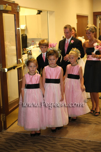 Bubblegum Pink and Black flower girl dresses