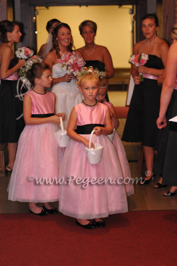 Bubblegum Pink and Black flower girl dresses