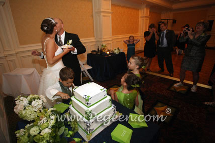 Apple Green and Navy Blue Tulle and Silk flower girl dresses