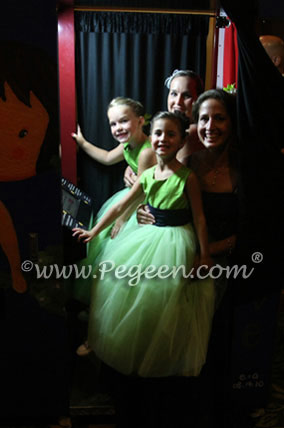 lime green and navy blue tulle flower girl dresses by Pegeen.com
