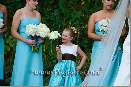 Flower Girl Dress in Chocolate Brown and Tiffany Blue Style 357