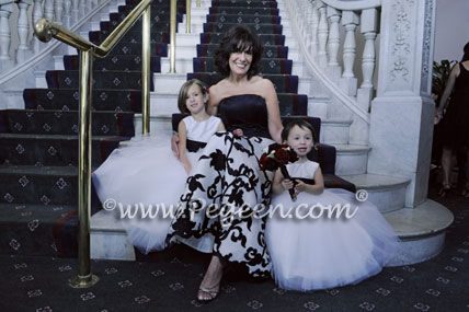 Flower Girl Dresses in Antique White and Black Silk and Tulle