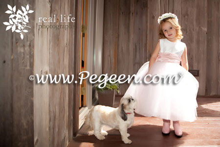 Antique White and Petal Pink Flower Girl Dress for this Telluride wedding