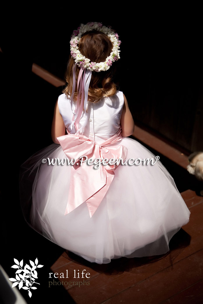 Antique White and Petal Pink Flower Girl Dress for this Telluride wedding