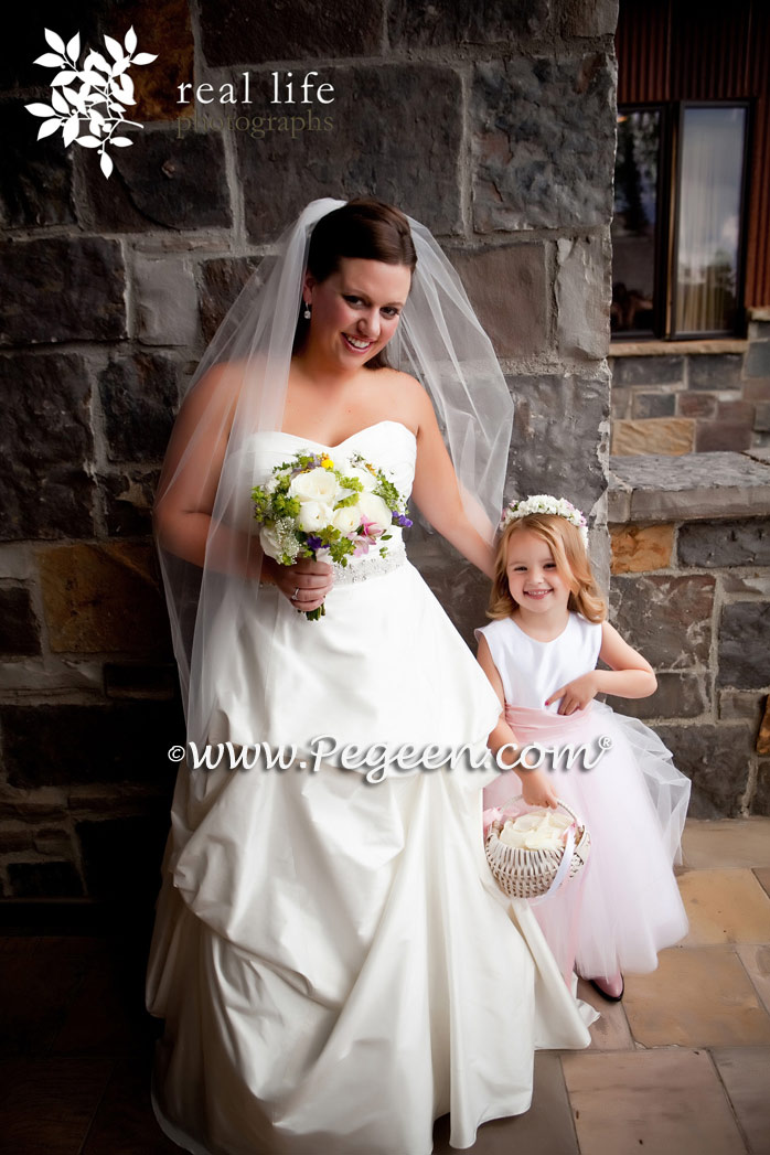 Antique White and Petal Pink Flower Girl Dress for this Telluride wedding