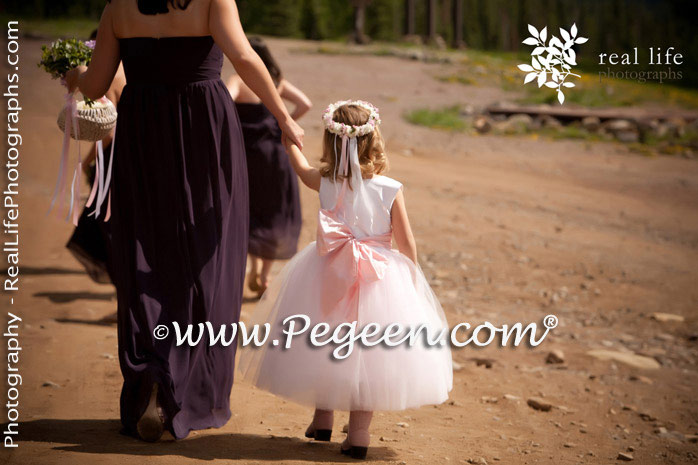 Antique White and Petal Pink Flower Girl Dress for this Telluride wedding