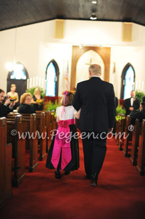 Black and Raspberry Silk flower girl dress with Pearled Bodice