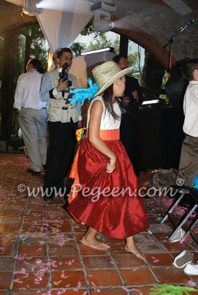 Flower Girl Dresses in Orange, Cranberry & Mango