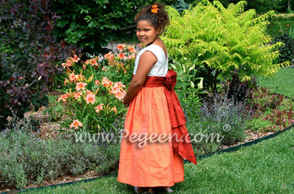 Flower Girl Dresses in Orange, Cranberry & Mango