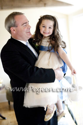 Ivory and Blue and Gold Silk ballerina tulle flower girl dresses