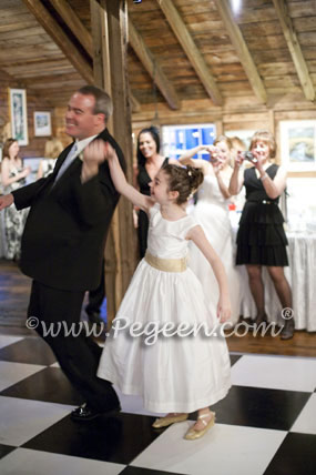 Ivory and Blue and Gold Silk ballerina tulle flower girl dresses