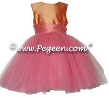 Tulle flower girl dresses in mango orange and coral pink