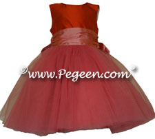 Tulle flower girl dresses in mango orange and coral pink