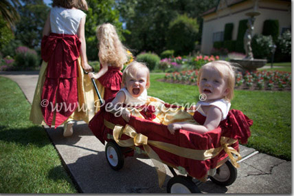 Mustard Yellow and Cranberry Red Silk flower girl dresses