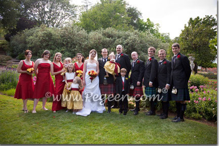 Mustard Yellow and Cranberry Red Silk flower girl dresses