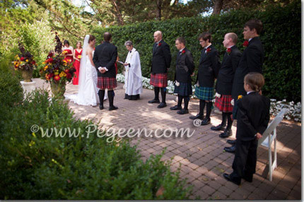 Mustard Yellow and Cranberry Red Silk flower girl dresses