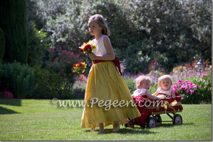 Yellow and red flower girl dresses