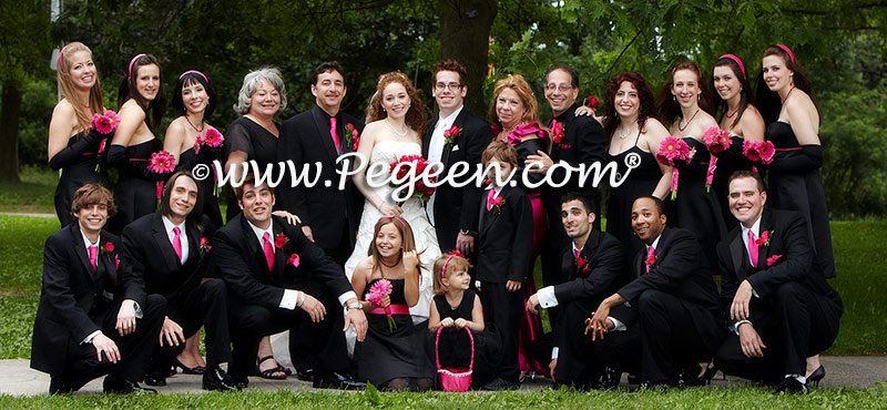 Black and Hot Pink tulle flower girl dress