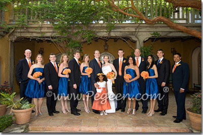 Flower Girl Dresses in Antique White Silk and Crystal Diamond Bodice and Orange in Style 355 - Navy and Orange Wedding