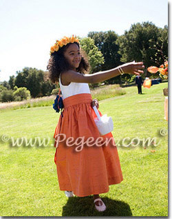 Flower Girl Dresses in Antique White Silk and Crystal Diamond Bodice and Orange in Style 355 - Navy and Orange Wedding