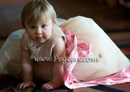 Petal Pink and Champagne Tulle flower girl dress