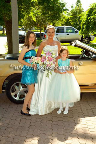 New Ivory and Aqua (tiffany) Blue Tulle and Silk flower girl dresses