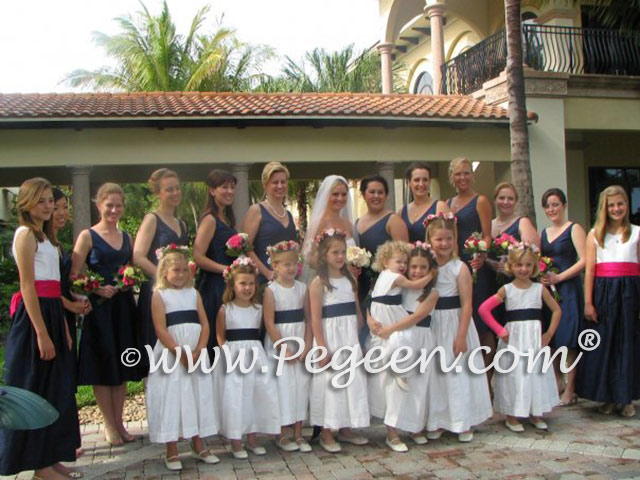 Navy and Hot Pink flower girl dresses
